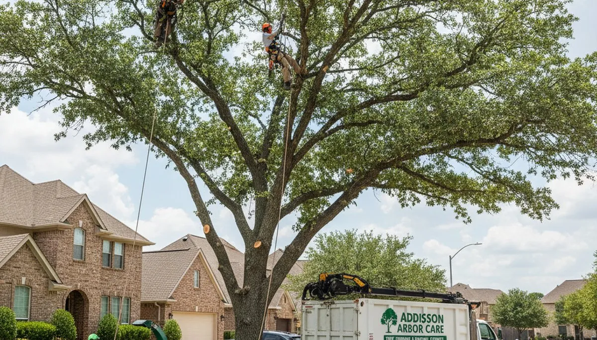 Professional tree removal service in Fort Worth TX safely cutting large oak branches