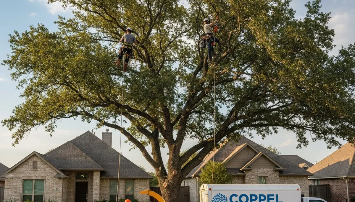 Professional tree removal service in Fort Worth TX clearing large oak safely