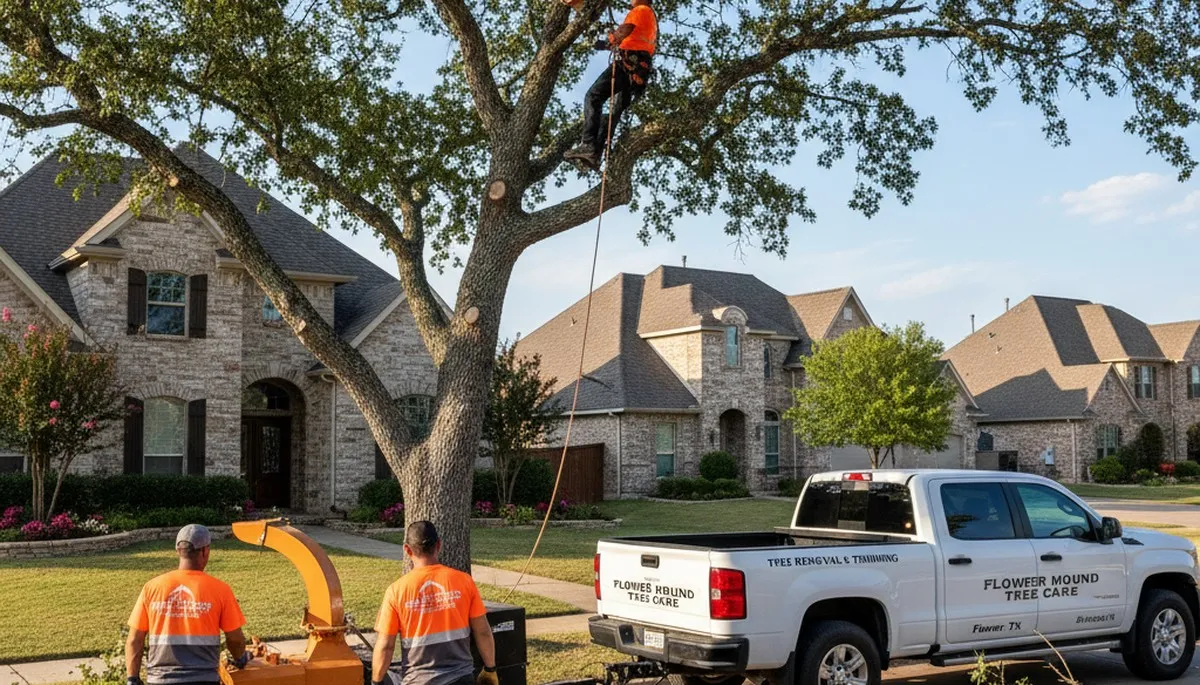 Professional tree removal service in Fort Worth TX safely cutting large oak tree branches