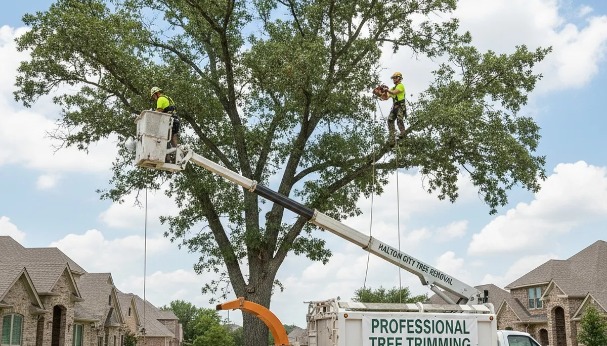 Professional tree removal service in Fort Worth TX safely cutting down large oak tree